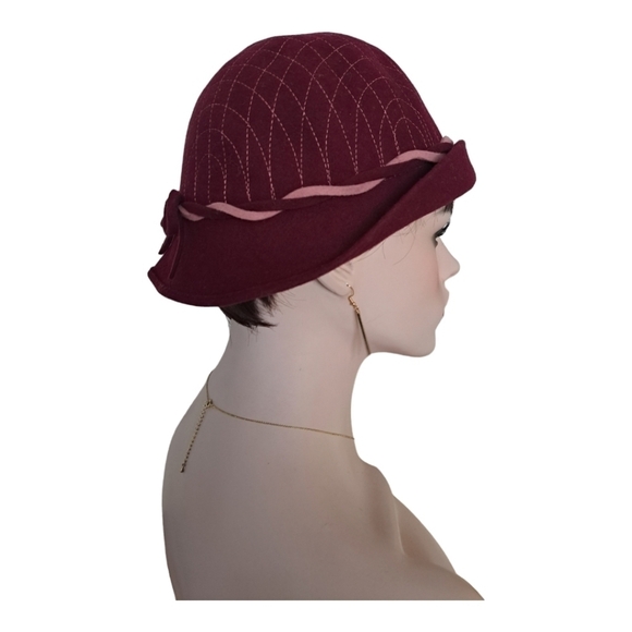 Vintage wool hat Made in England Circumference approx 21.5" Burgundy and pink - Picture 11 of 16